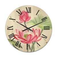 Dizajnirati 'drevni ružičasti lotos cvijet' Tradicionalni zidni sat drveta
