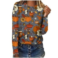 Honeeladyy Halloween majice žene, ženski Halloween tiskani okrugli vrat pulover dugim rukavima ležerni