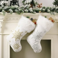 Dekoracija božićnih čarapa sa zlatnim bisernim pahuljicama s rupom za vješanje od mekog flanela