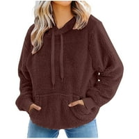 Preveliki ženski pulover od šerpe s kapuljačom i džepovima, lepršava majica od flisa, pahuljasti jednobojni kaput
