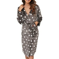 Ženski dugi ogrtač od flisa mekana, pahuljasta odjeća za spavanje s plišanim printom Kućni ogrtači pidžama s remenom