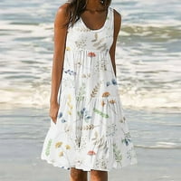 Ženska ležerna labava udobna haljina za torte Cvjetno tiskana ljetna košulja na plaži bez rukava Okrugli vrat