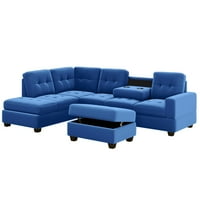 Orisfur. Moderni sekcijski kauč s reverzibilnom ležaljkom, kauč u obliku L s osmanski i dva držača šalice za dnevnu