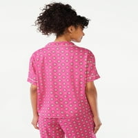 Joyspun ženski utkani o ovratnik pidžama vrh, veličine s do 3x