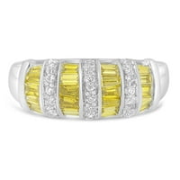 14K bijelo zlato 1,25CT TDW tretirana žuta baguette i okrugli dijamantski moderni prstenasti bend