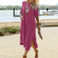 Ženska ležerna modna jednobojna haljina košulje s labavim rukavima s džepom u svijetlo ružičastoj boji, u boji,