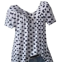 Sawvnm Fashion Women Plus Size Casual Dot V print print Daily Shots Bluza s kratkim rukavima na klirensu