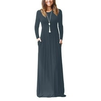Ženska haljina casual Plus size dugih rukava, široka, jednobojna, s džepovima, 2-inčna duga Maksi haljina, tamno