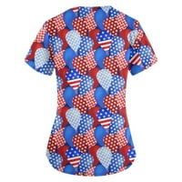 Ženske majice plus veličine s printom Dana neovisnosti, izrez u obliku slova u, Kratki rukav, džepni top, ženska