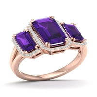 Imperijalni dragulj 10K ružičasto zlato smaragd izrezan ametist ct tw dijamant tri kamena halo ženski prsten