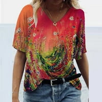 Ženske majice s cvjetnim printom, ljetne majice kratkih rukava za tajice, Ležerne udobne majice s izrezom u obliku