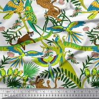 Tkanina od grančica modalnog satena, dekor papiga i leopard džungle s otiskom širine dvorišta