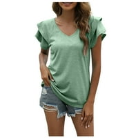 Ženska modna čvrsta boja s d-izrezom Double ruffle rukte labave gornje majice zelena xxl