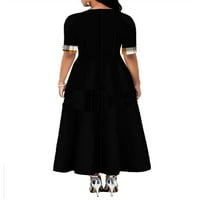 Ženska haljina od kariranog Midi nepravilnog oblika okruglog vrata s pola rukava s gumbima ljetna ležerna odjeća