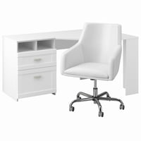 Reverzibilni kutni radni stol i stolica od 90 inča u čistoj bijeloj boji