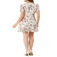 Jedinstvene ponude ženskog v vrata cvjetni a-line kratke rukave ruffle ruffle hem mini haljina