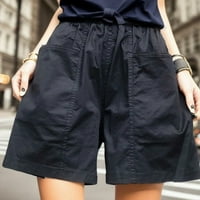Ženske kratke hlače za vježbanje, elastični pojas, prednji džepovi s vezicama, udobne ljetne kratke hlače u crnoj