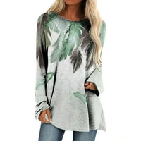 Majice dugih rukava za žene ležerni pulover s printom perja s okruglim vratom tunika labavi vrhovi osnovne majice