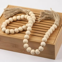 Vijenac od drvenih perli s resicama, vijenac od prirodnih drvenih perli, ručno izrađen 3 metra, Boho dekor seoske