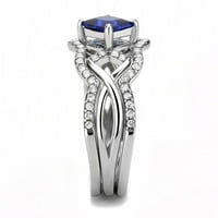 Ženski prstenovi prsten od poliranog nehrđajućeg čelika 316 AB sa sintetičkim spinelom londonske plave boje 9272