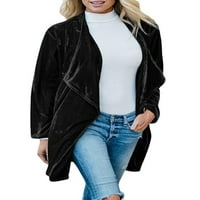 Ženski kaput s dugim rukavima, jakna s šalom na vratu, zimski topli kaputi s otvorenim prednjim dijelom, crni