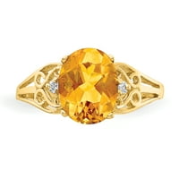 Primalno zlato karatno žuto zlato 9x ovalni citrin i vs dijamantni prsten
