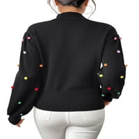 Ženski jesenski džemperi s raznobojnim pomponima, Dugim rukavima s lampionom, okruglim vratom, labavim krojem,