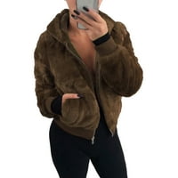 Zec krzno fau pliša jakna dugi rukavi s kapuljačom debeli topli zimski kaput za žene plišana debela topla jakna