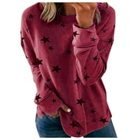 Ženski gornji dio majica s okruglim vratom sa zvjezdanim printom udobne Ležerne majice dugih rukava Plus veličine