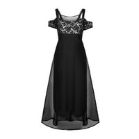 Žene plus veličine hladne rame cvjetne čipke maxi party večernja camis dugačka haljina, crna m
