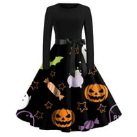 Bazyrey Halloween Vintage haljine za žene Halloween Print Flare haljina za žene haljina dugih rukava zabava casual