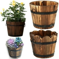 Rustikalni drveni viski bačve kanta s ručicom zasad cvjetne biljke posude kontejner voda želja za dobrom vrtom