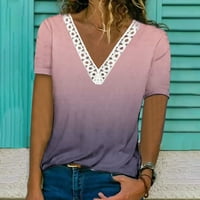 Ljetne majice za žene čipkasti cvjetni print bluza košulja v vrat kratki rukavi majice lagane tunike vrhovi grafički