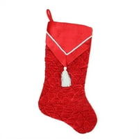 20.5 Prešitani crveni baršun s bijelim kabelom i resem V-CUFF božićnom čarapom