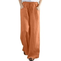 Donje Hlače Za Žene, Ležerne jednobojne rastezljive široke hlače, ravne široke hlače, narančaste hlače u boji