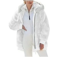 Jesenska odjeća za žene Plus size Zimska topla široka Plišana jakna s patentnim zatvaračem s kapuljačom bijeli