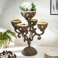 22,25 brončana i kremasta okrugla čaša od 22,25 inča visoka s metalnim držačem lišća akanta