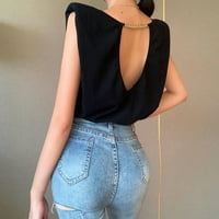 Strungten modne ženske majice Čvrsta casual bluza seksi lanac bez stražnjih tenkova Tops Maxi haljine za žene