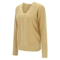Ženski džemperi padaju dame jeseni i zimski dugi rukavi Čvrsta boja V vrat Slim Fit Twist pleteni pulover gornji