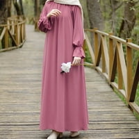 Ženske haljine ženske jednobojne cijevi s džepom, dugi rukav s okruglim vratom, široka ženska molitvena odjeća,