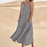 Azrian Womens Plus haljine Ljetna moda ležerna čvrsta boja bez rukava bez rukava dugačka haljina