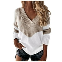 Žene zima casual novih prugastih mekih modnih džempera s V-izrezom za žene pulover džemper kaki_ s