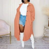 Žene modna solidna boja nadmašuje zimske reverke dugih rukava dugi jaknski kaput s jaknom narančasta m
