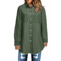 Traper košulja jakna žene modni rese casual dugih rukava s jednim džepom traper jakna majice žene lagana pranje