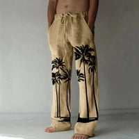 Muška moda casual mali tiskarski pamuk i posteljina tiskana lanena džep čipkaste hlače hlače velike veličine opuštene