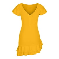 Žene Bodycon mini haljina Summer Ruffle rug okrugli vrat kratke rukave haljine od olovke za olovke solidne boje