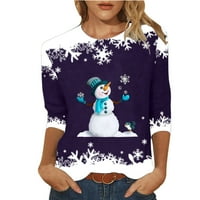 Božićne majice za žene majica dugih rukava modni top s uzorkom snježne pahulje ležerni pulover za zabavu majica