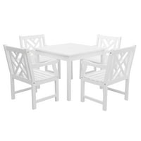 Vifah Bradley Outdoor Patio blagovaonski set 4 sjedala Acacia Wood s kvadratnim stolom i kariranim stolicama