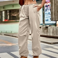Petite ženske hlače zazor s džepovima elastična casual struga plus veličina labave modne hlače od solidne boje