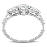 2- Carat T.G.W. Marquise izrezan je stvorio bijeli moissanit sterling srebrni zaručnički prsten od tri kamena